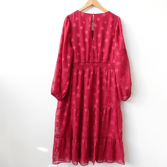 TORRID Dress 1 Red Empire Midi 1X Plus Tier Flowy Peasant Prairie Clip Dot - Picture 9 of 12